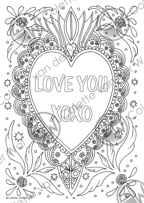 Valentines day hearts printable coloring pages valentines day adult coloring kids coloring pages hearts instant download