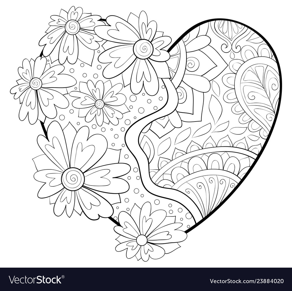 Adult coloring bookpage a valentines day heart vector image