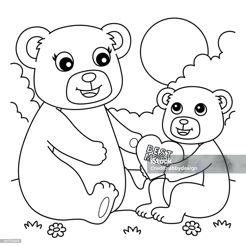 Happy mothers day teddy bear coloring page stock illustration