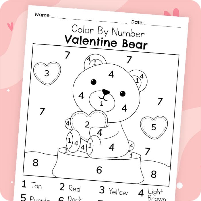 Valentines day color by number free printable mrs merry