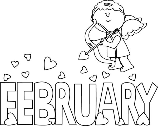 Black and white february valentine love valentine coloring pages month colors coloring calendar