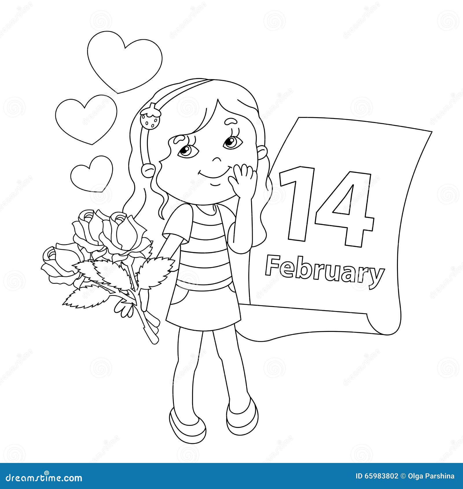 Coloring page outline of girl with flowers valentine s day stock vector