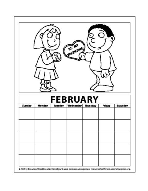 Education world februarypdf kids calendar birthday calender february calendar