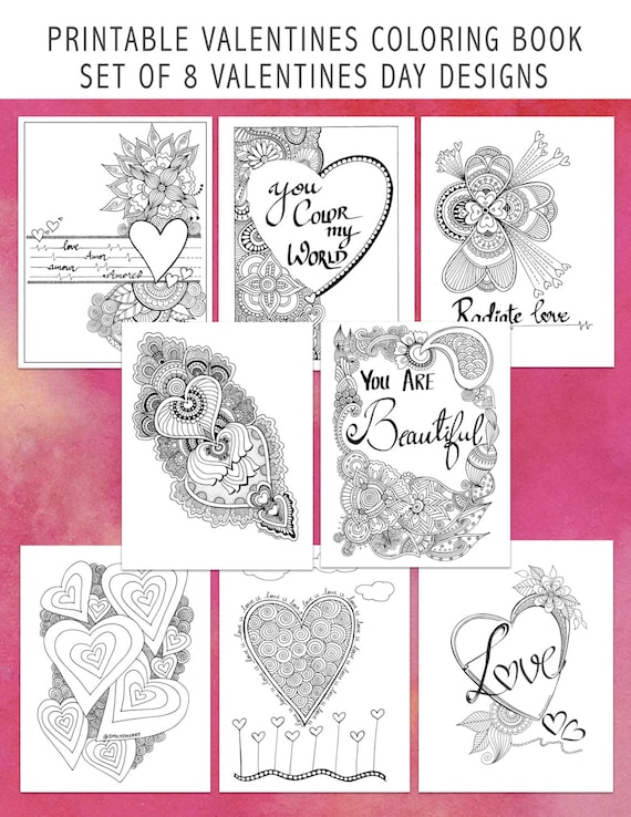 Printable valentines day coloring book digital love amor cards to color gifts for her girlfriend gifts wife gifts couple activity