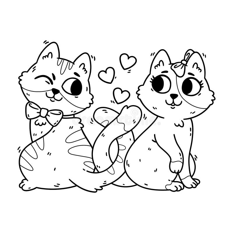 Cats fall in love and knot their tails february postcard with domestic animals stock vector