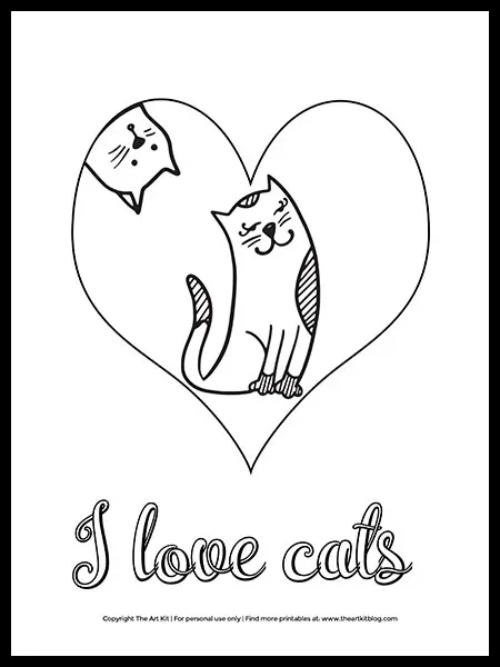 Free cat coloring page with fancy lettering i love cats â the art kit