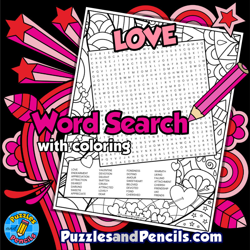 Love word search puzzle with coloring valentines day wordsearch made by teachers