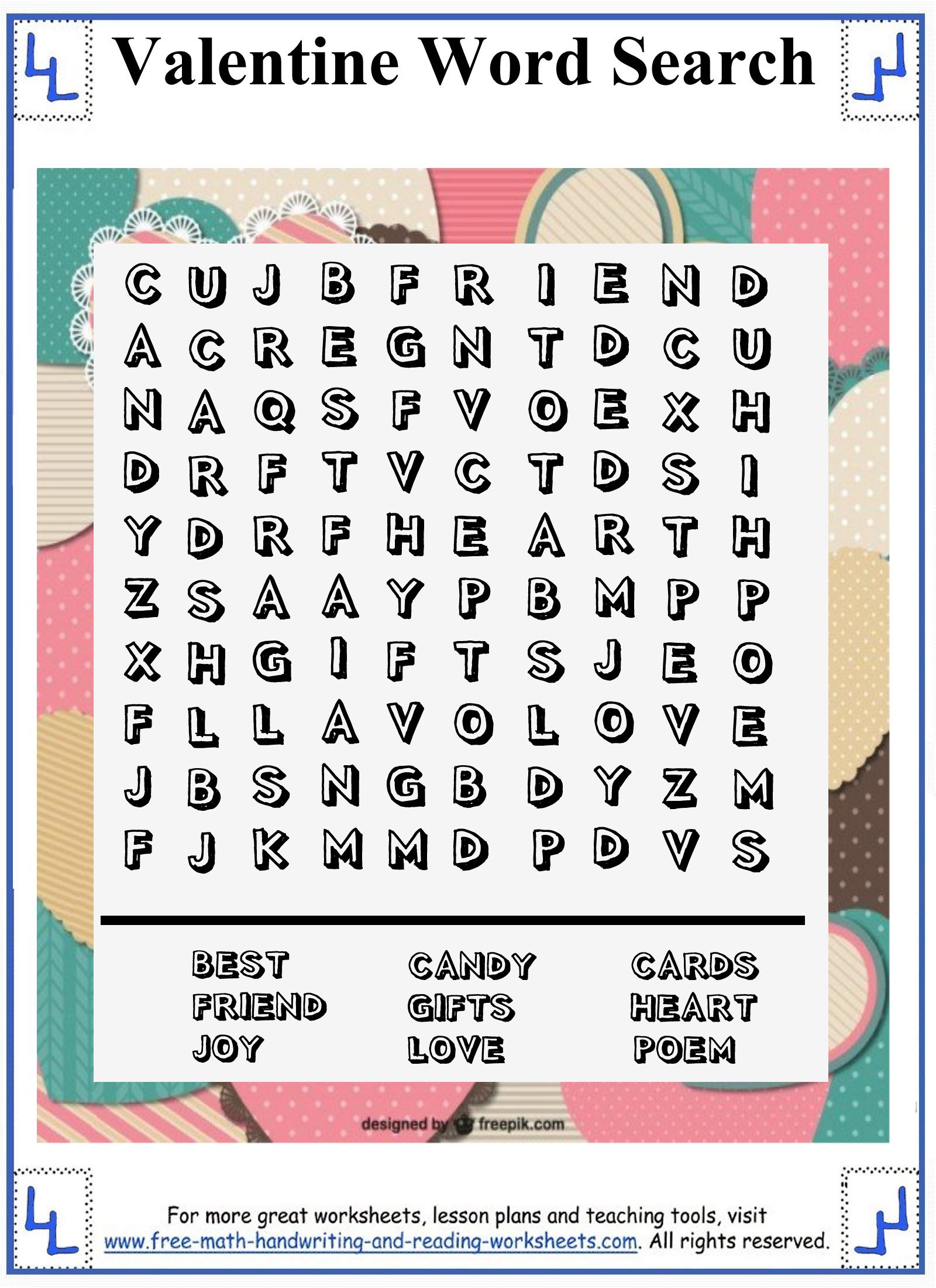 Valentine word search
