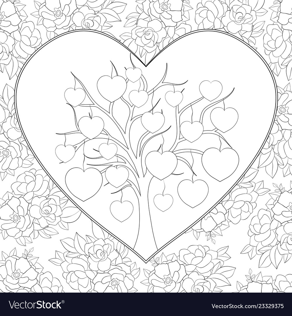 Adult coloring bookpage a valentines day theme vector image