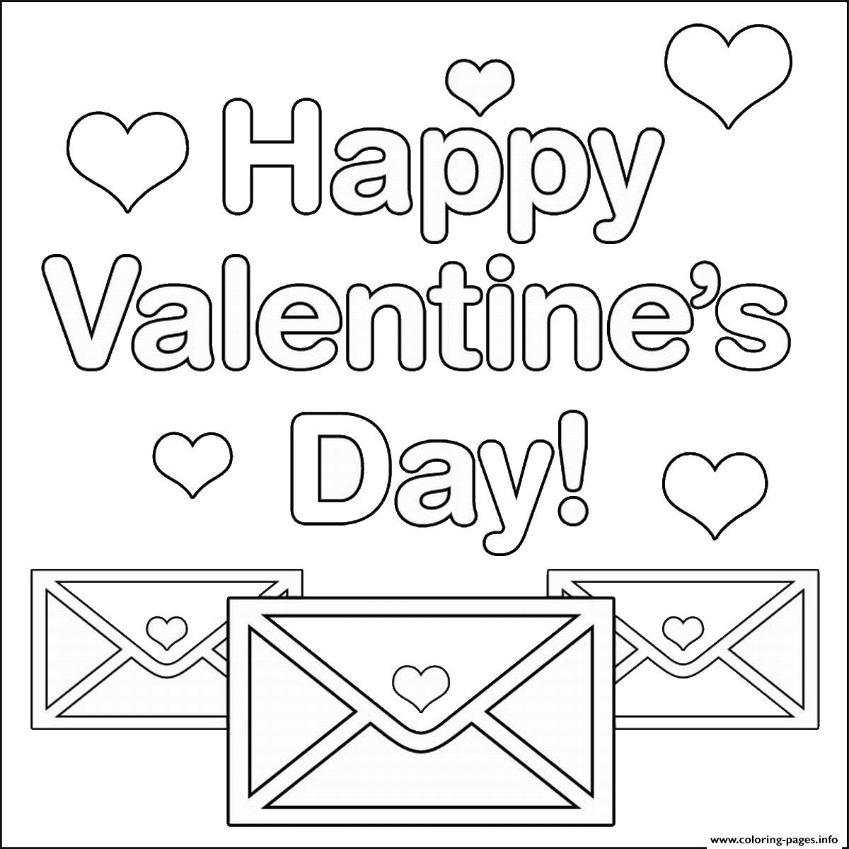 Happy valentines day letters with hearts coloring page printable