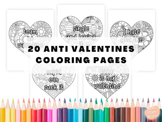 Anti valentines day colouring pages adult coloring sheets mandala heart anti valentine sayings printable instant download us letter