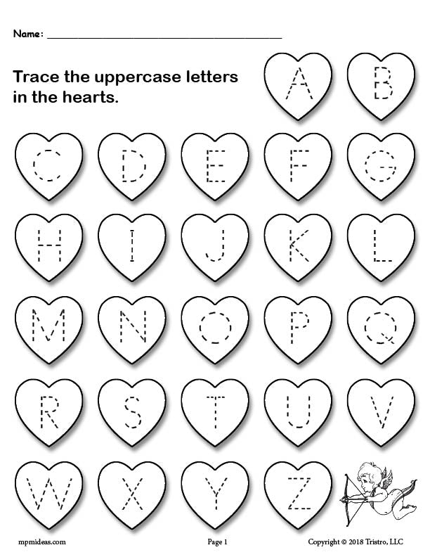 Printable valentines day uppercase and lowercase alphabet letter trac â