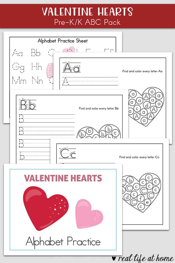 Valentines day alphabet printables packet one page for each letter