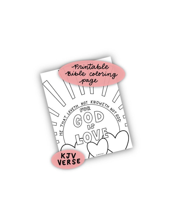 God is love digital download christian valentines coloring page kjv bible verse christian kids activity sunday school craft love