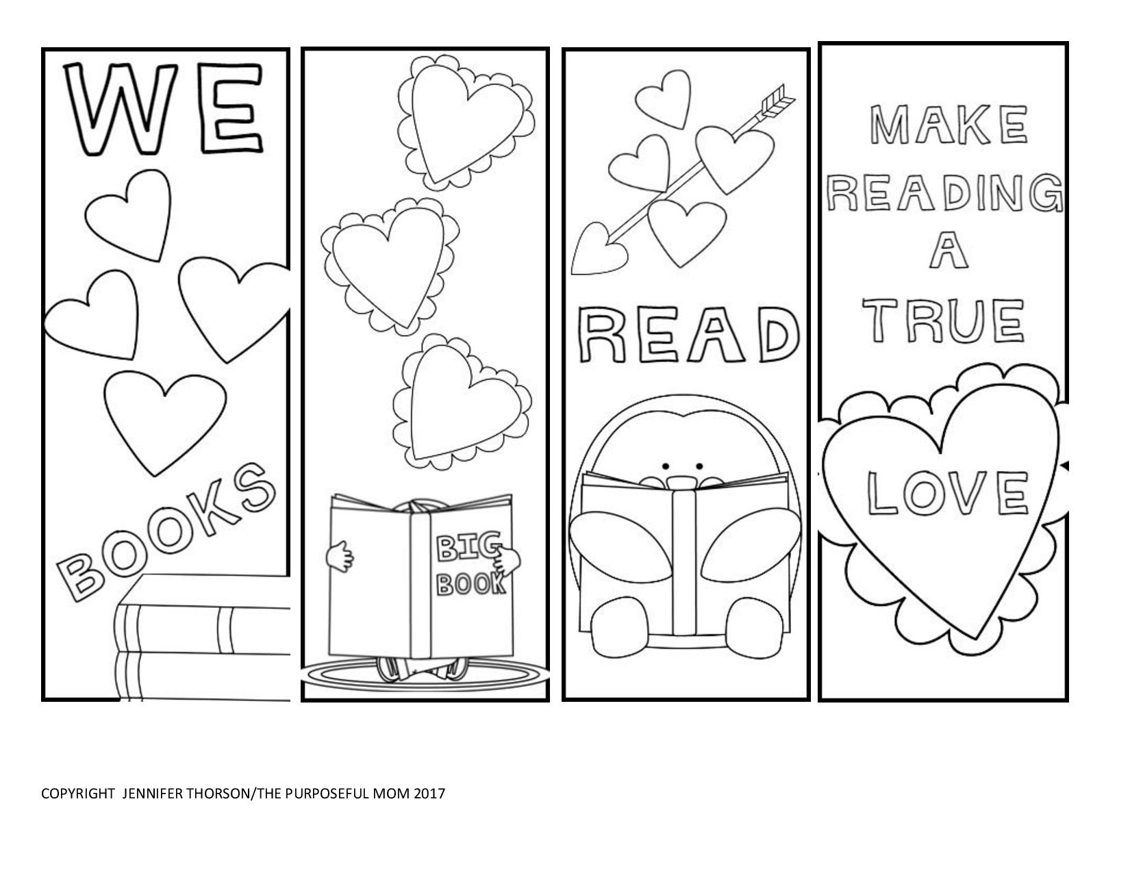 Free printable valentines day bookmarks to color