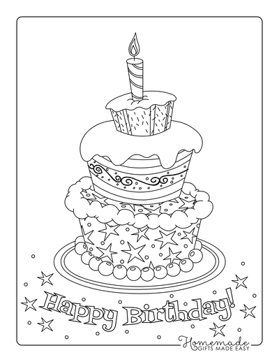 Birthday cake coloring pages for kids adults