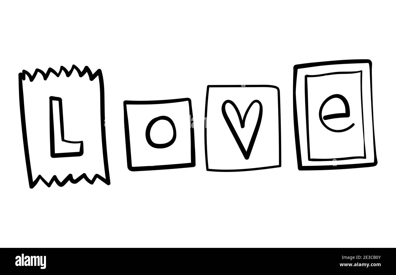 Valentines day theme doodle vector icon of hand drawn text love with heart shape with isolated on a white stock vector image art