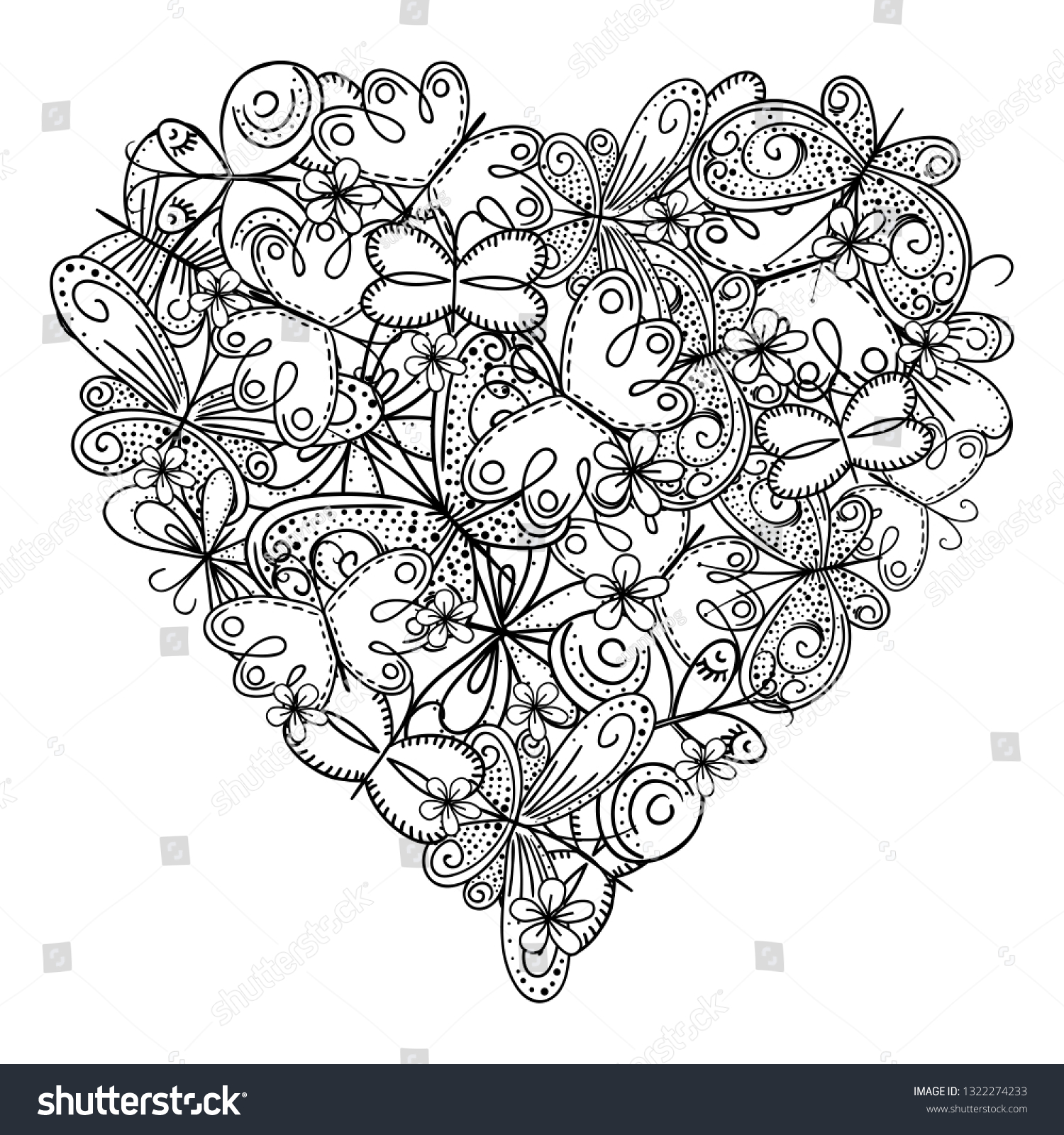 Big heart butterflies coloring book mothers stock vector royalty free