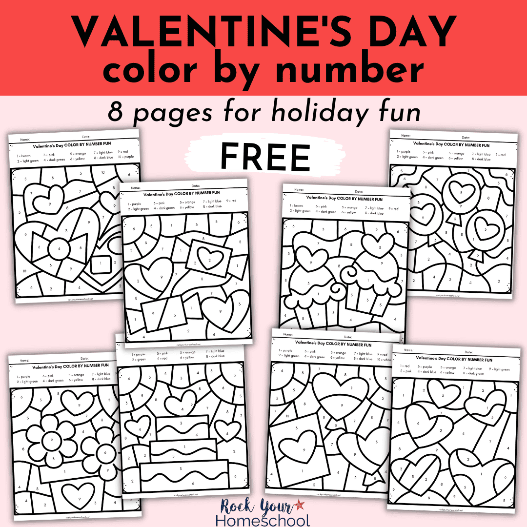 Valentines day color by number worksheets