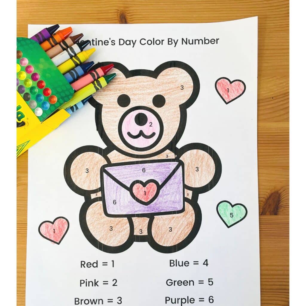 Valentine color by number worksheets free printable