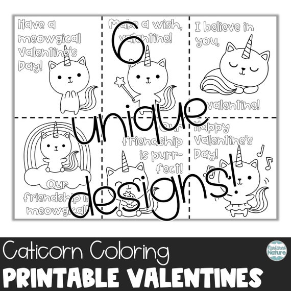 Caticorn coloring page valentine cards for kids classroom kittycorn valentines day cards printable