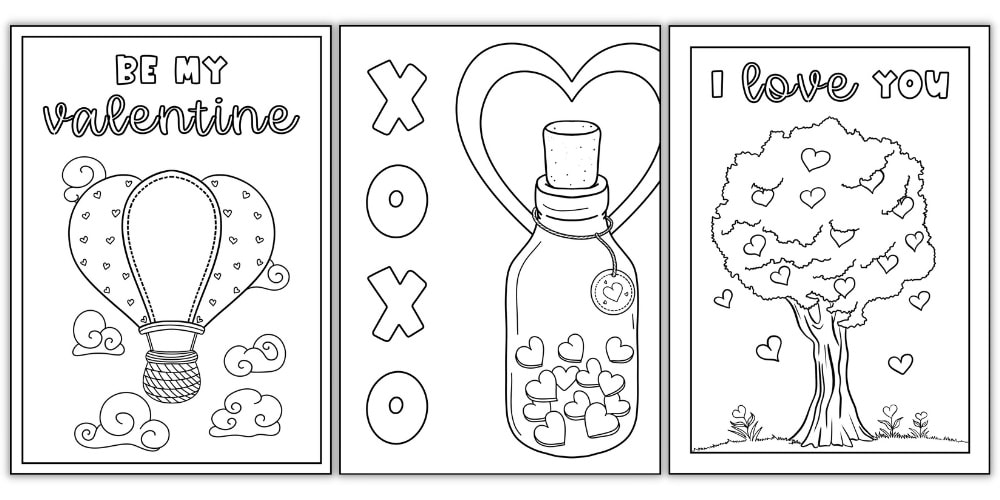 Free foldable valentines day colouring cards colour your own valentines