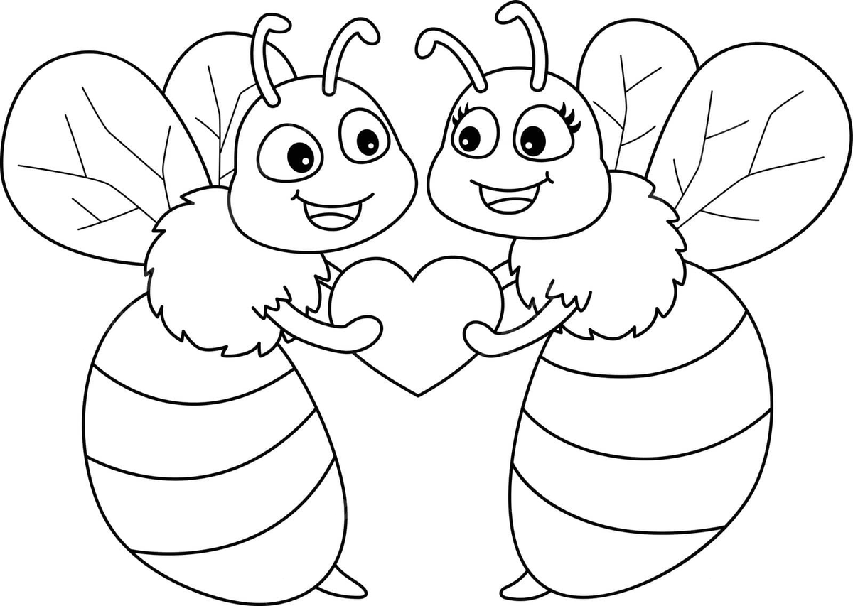 Valentines day coloring page for kids featuring an isolated bee vector romantic coloring isolated png and vector with transparent background for free download