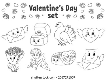 Coloring book kids valentines day clipart stock vector royalty free