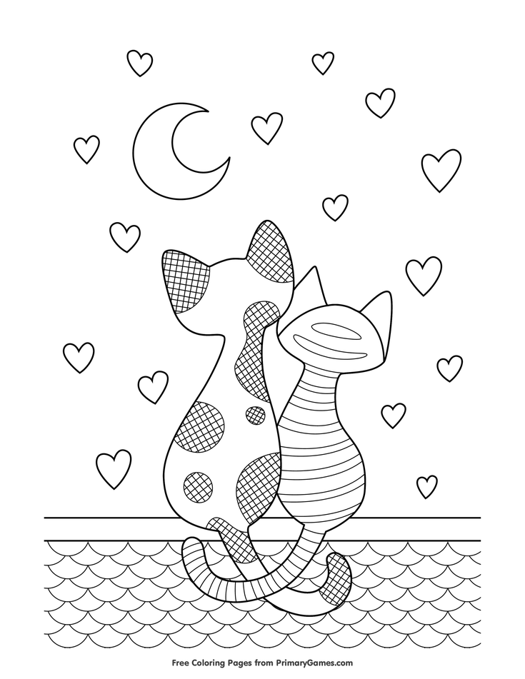 Cats in love coloring page â free printable ebook valentines day coloring page valentine coloring pages love coloring pages