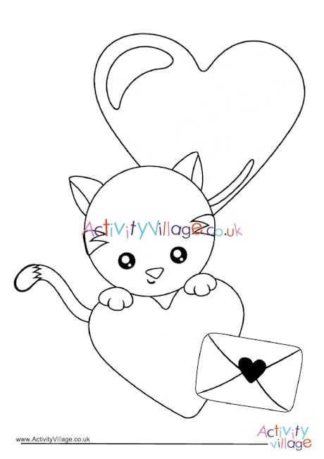 Valentines day kitten louring page