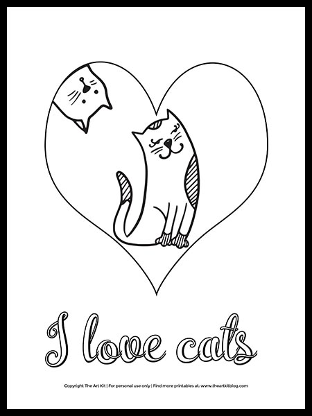 Free cat coloring page with fancy lettering i love cats â the art kit