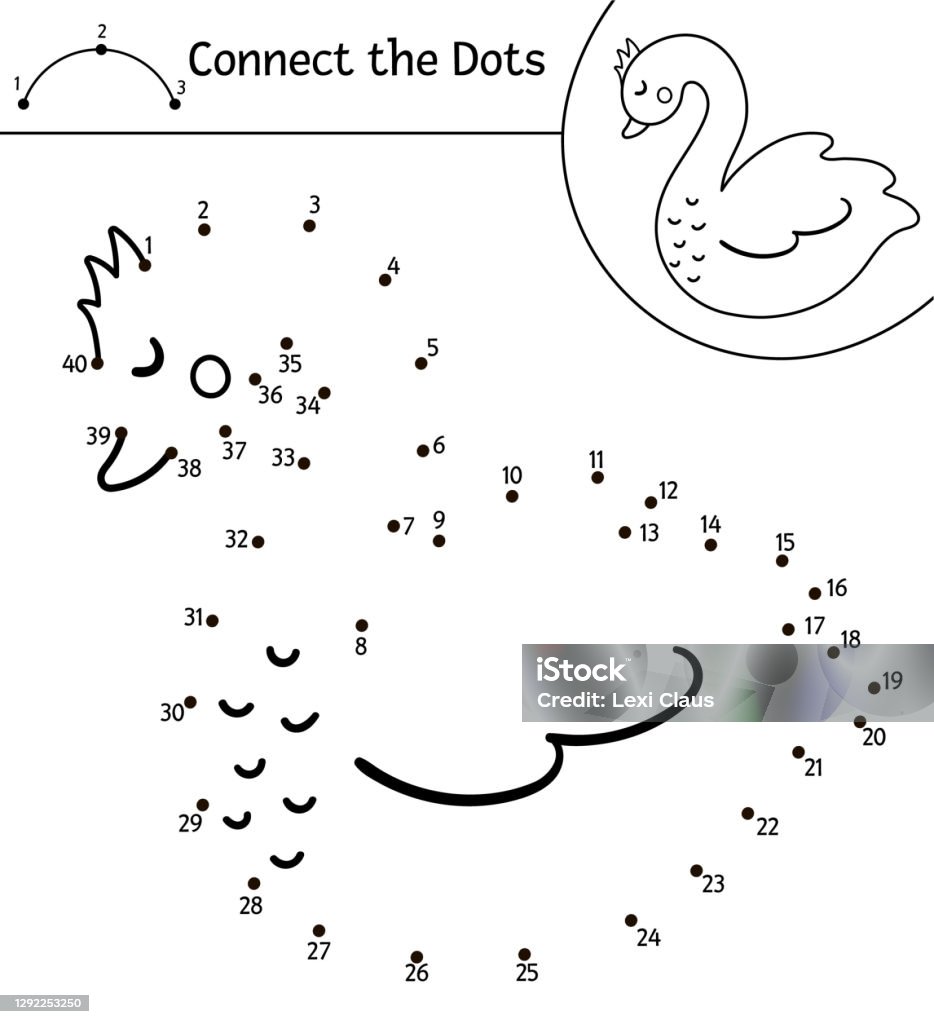 Vector saint valentine day dottodot and color activity with cute swan holiday connect the dots game for children with romantic bird funny coloring page for kids with adorable animal stock illustration