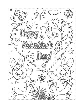 Valentines day greeting card sign or poster with big decorative heart full page connect the dots puzzle and coloring page