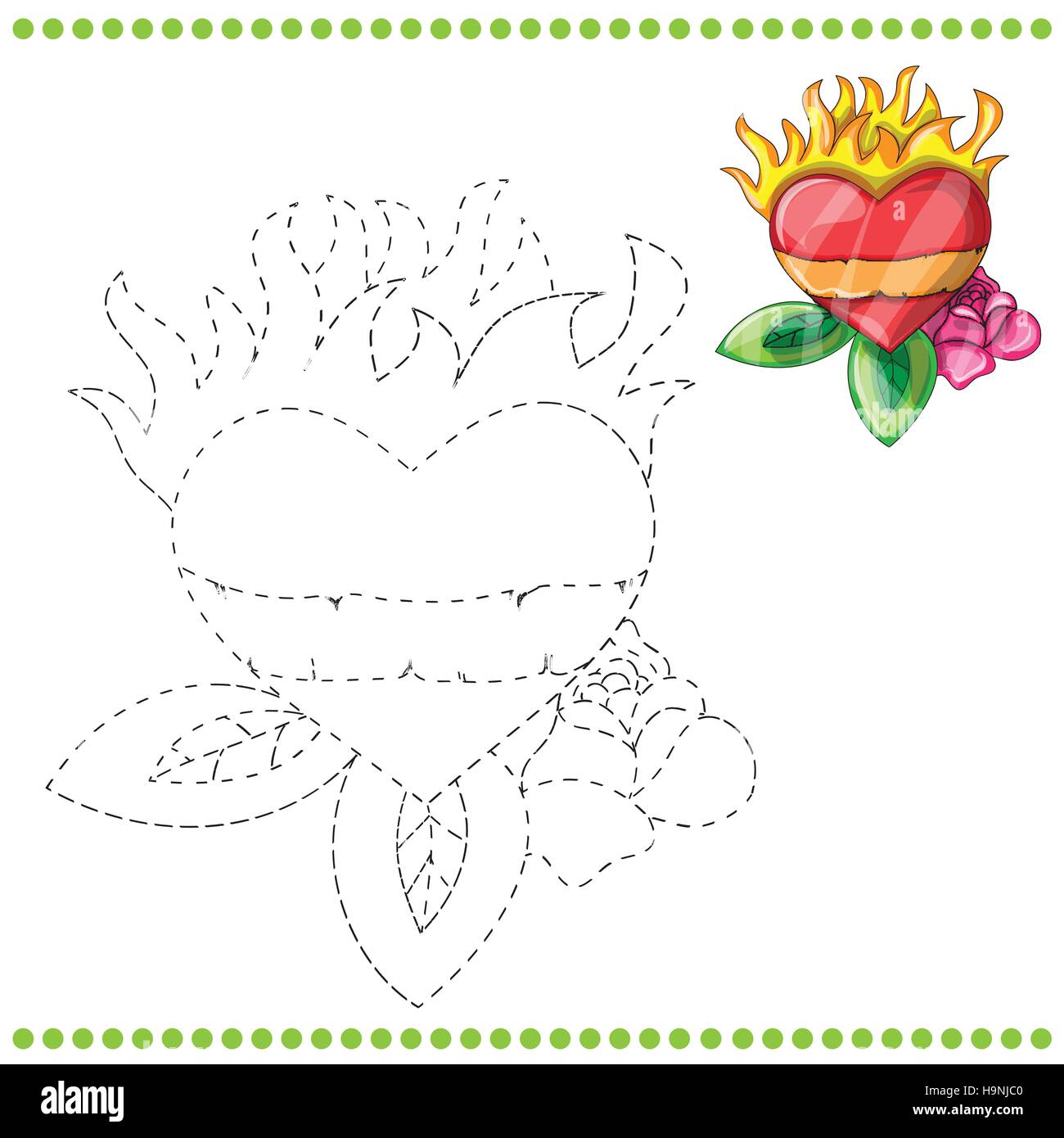 Connect the dots and coloring page with heart stock vector image art
