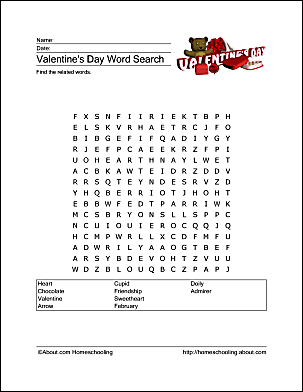 Valentines day wordsearch crossword and more
