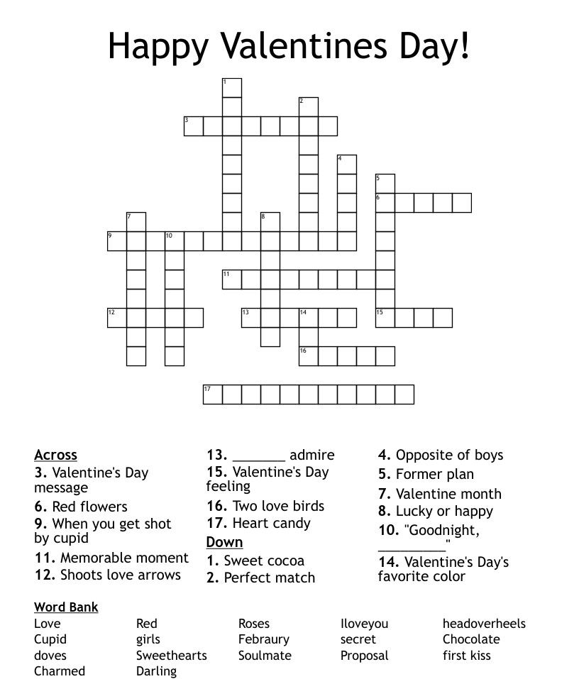 Happy valentines day crossword