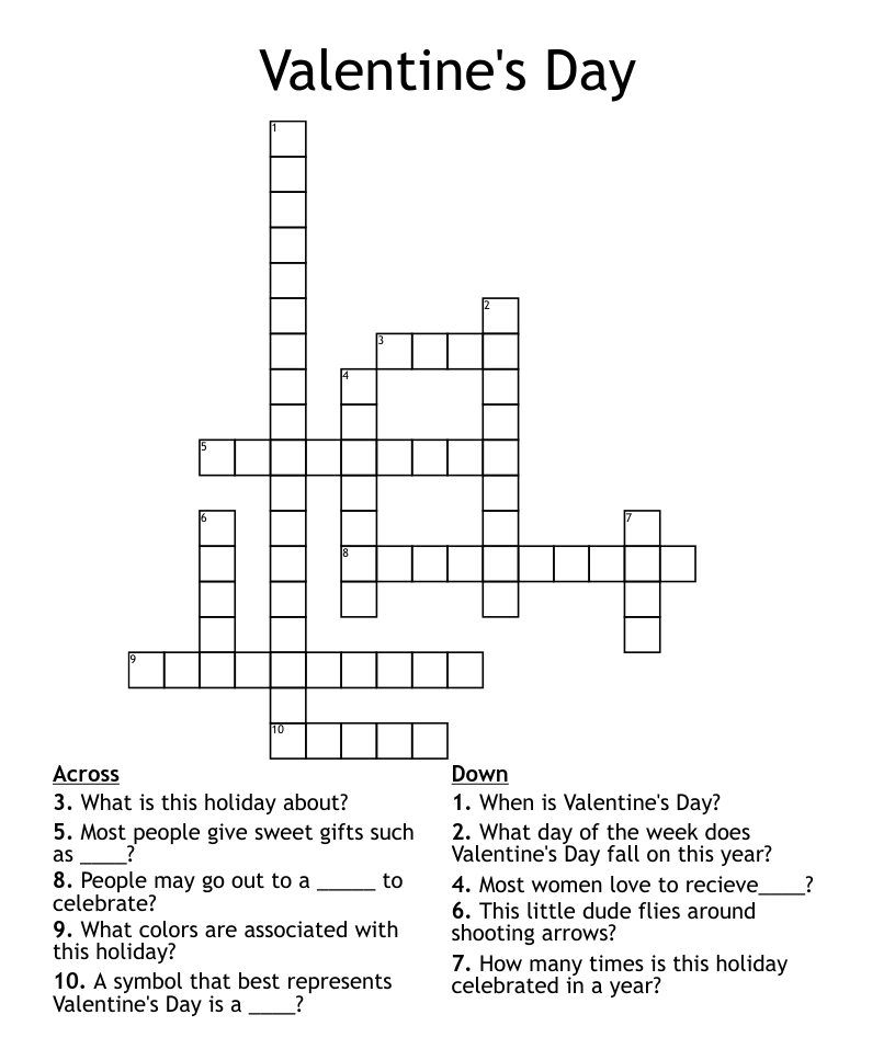 Valentines day crossword