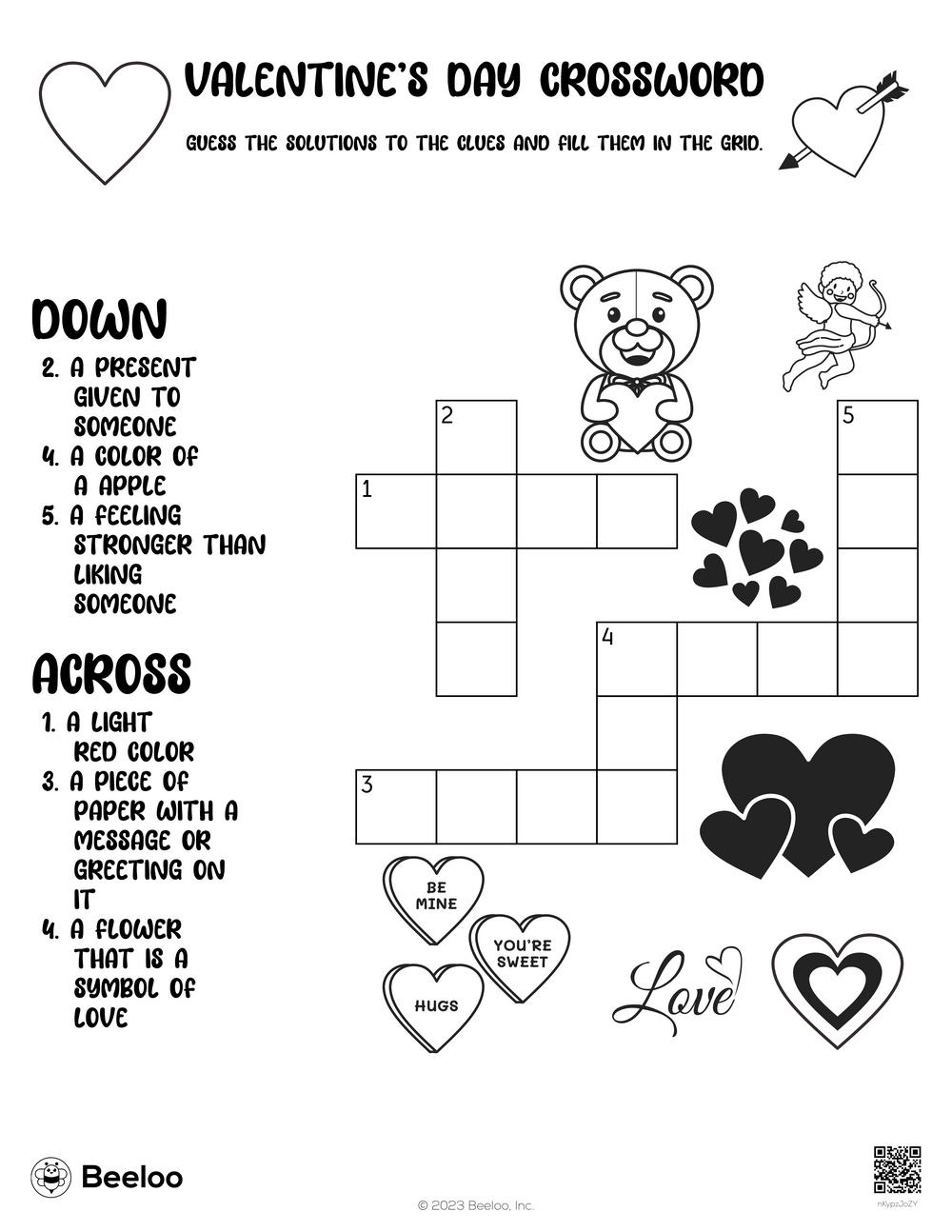 Valentines day crossword â printable crafts and activities for kids