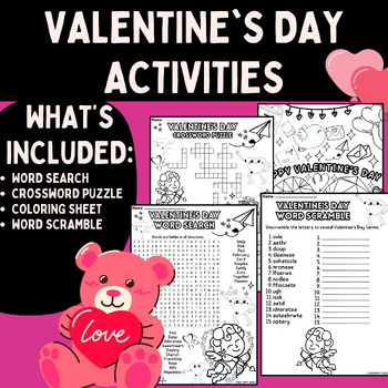 Valentines day activities word search crossword puzzle more
