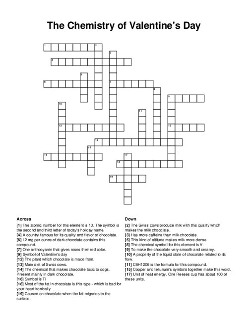 The chemistry of valentines day crossword puzzle