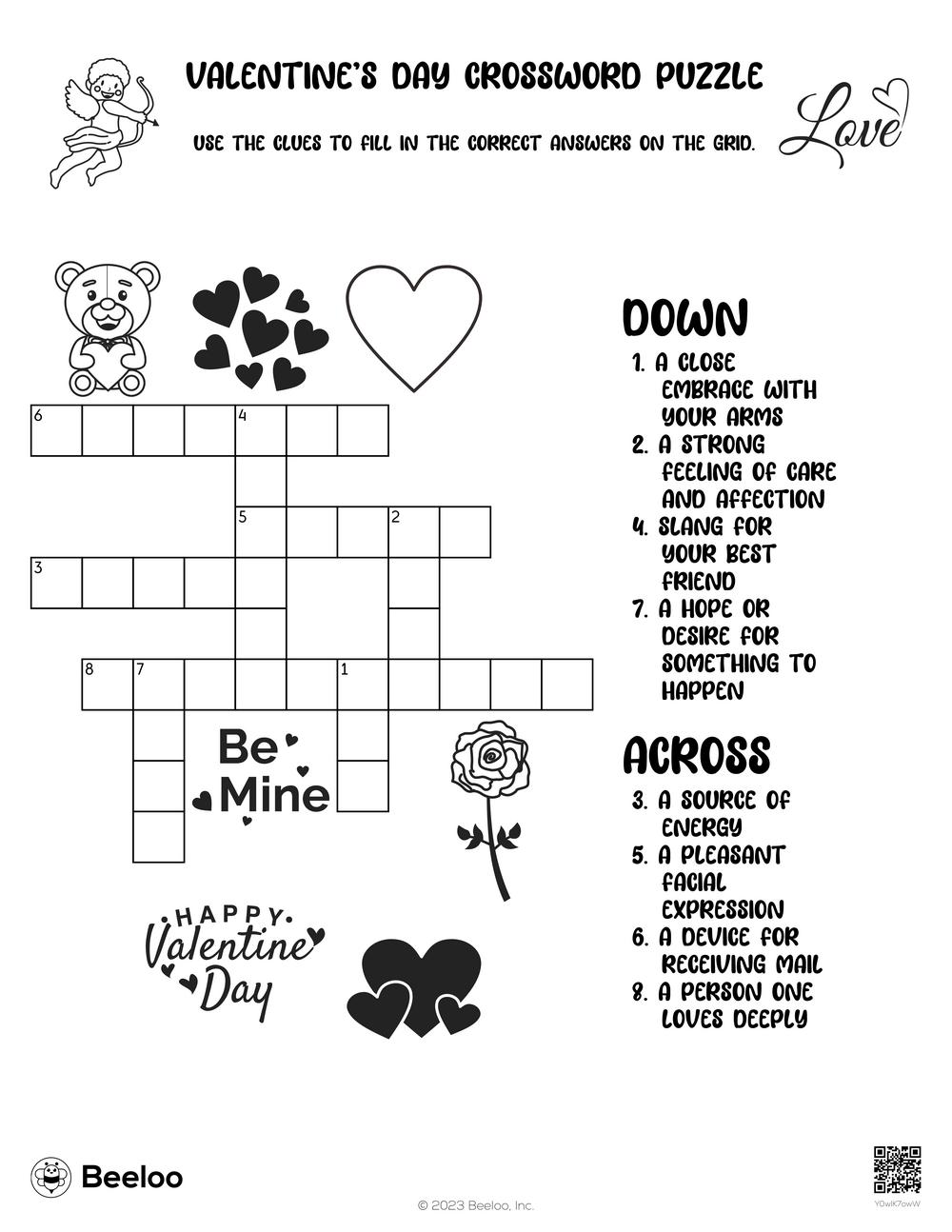 Valentines day crossword puzzle â printable crafts and activities for kids