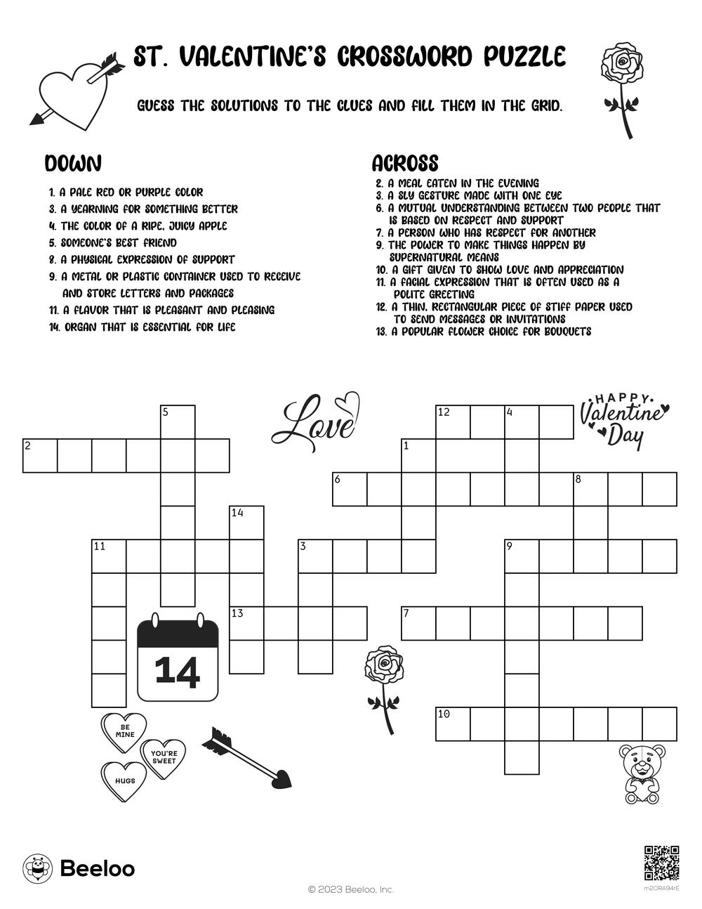 St valentines crossword puzzle â printable crafts and activities for kids