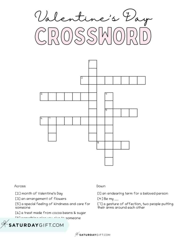 Valentines day crossword puzzle