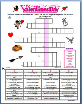 A valentines day crossword puzzle with a secret word round robin coop