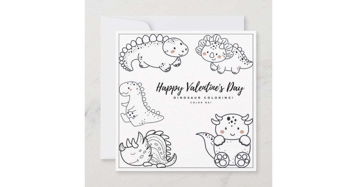 Dino coloring page boy card happy valentines day