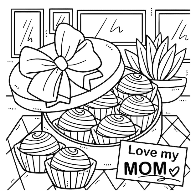Premium vector mothers day box of chocolates coloring page