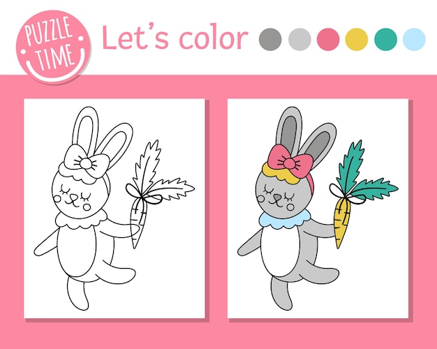 Premium vector saint valentine day coloring page for children funny rabbit girl vector holiday outline illustration with cute woodland hare color book with adorable animal for kids with colored example