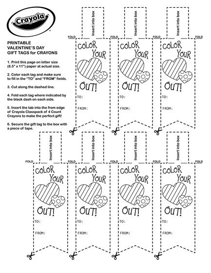Heart valentine printable tags for crayons valentine coloring pages valentine coloring valentines printables