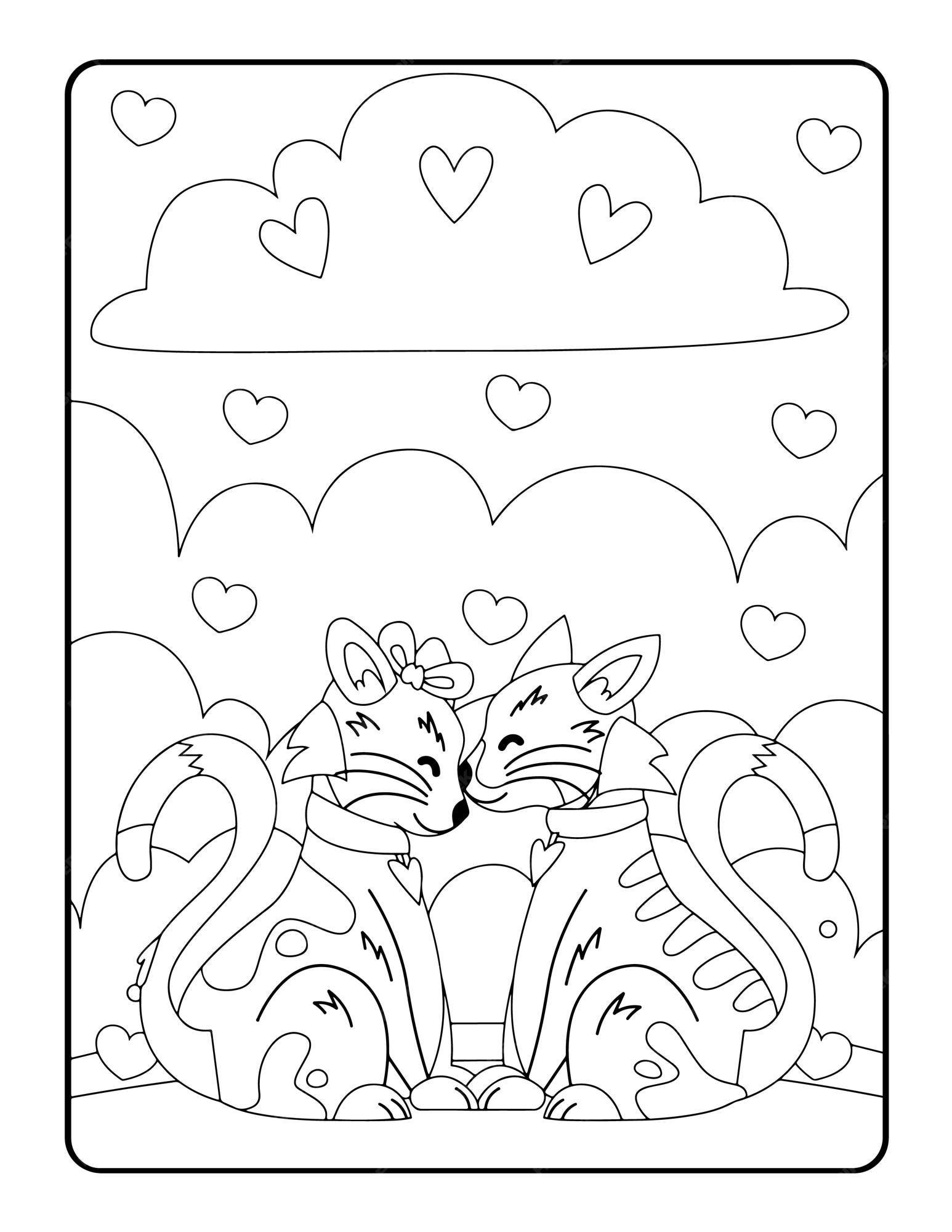 Premium vector christmas winter coloring valentines day coloring pages for kids love coloring page coloring book