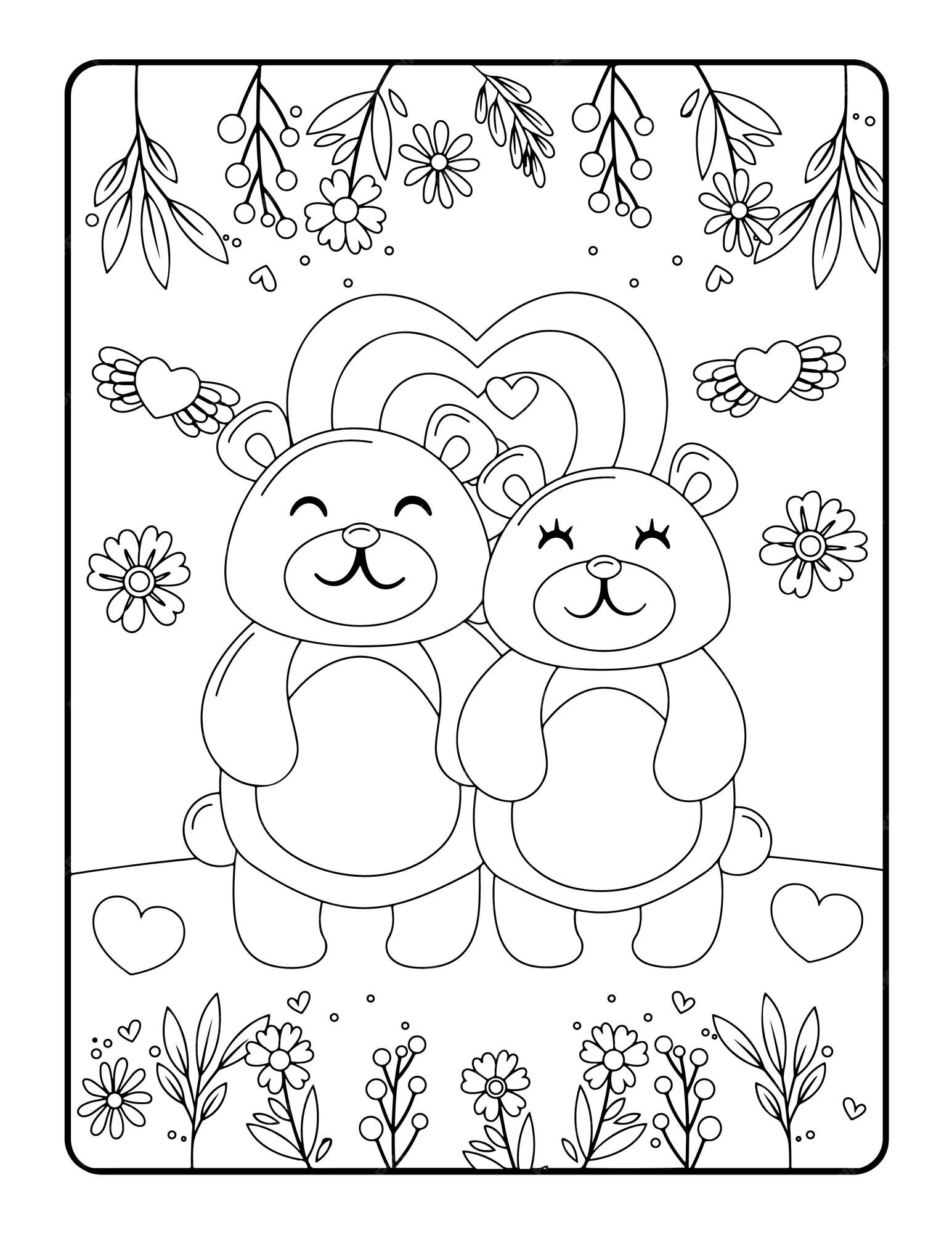 Premium vector christmas winter coloring valentines day coloring pages for kids love coloring page coloring book
